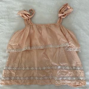 Pale pink with white lacing tie up sleeve tank top
